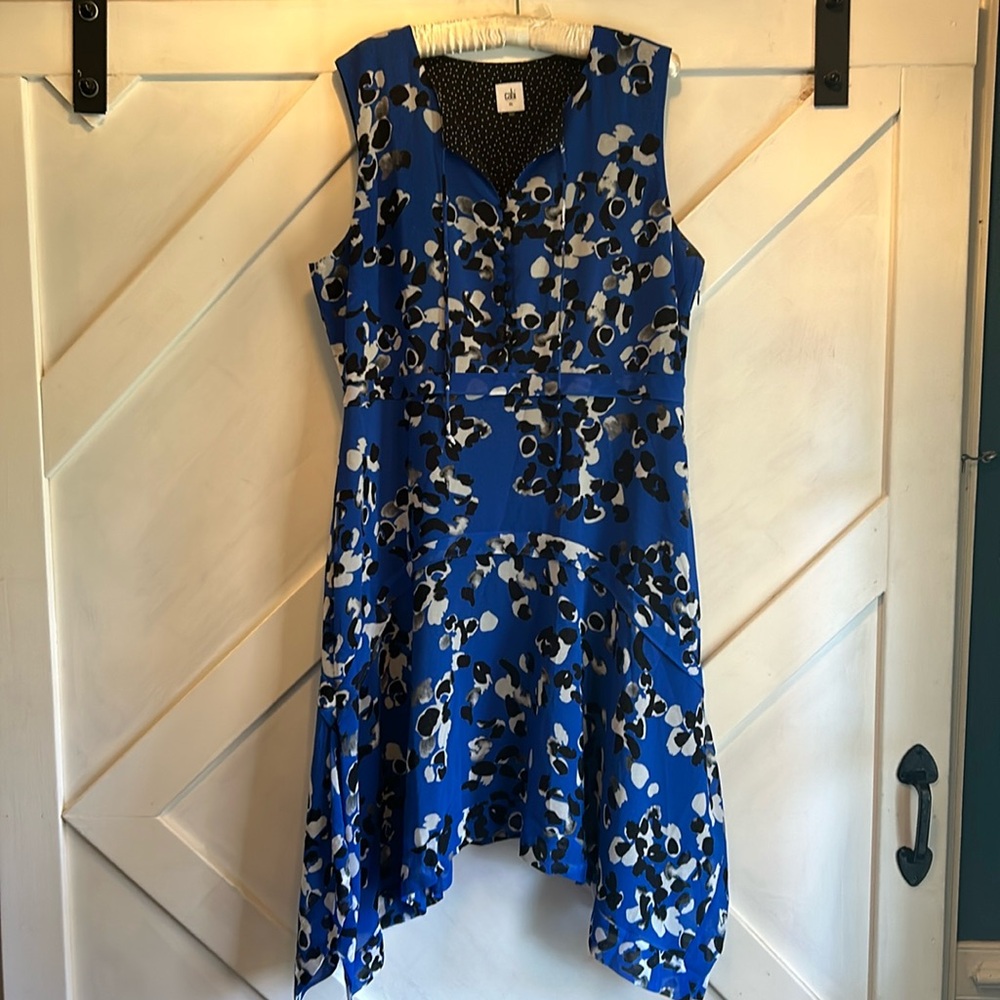 CAbi Blue Floral Asymmetrical Hem Dress